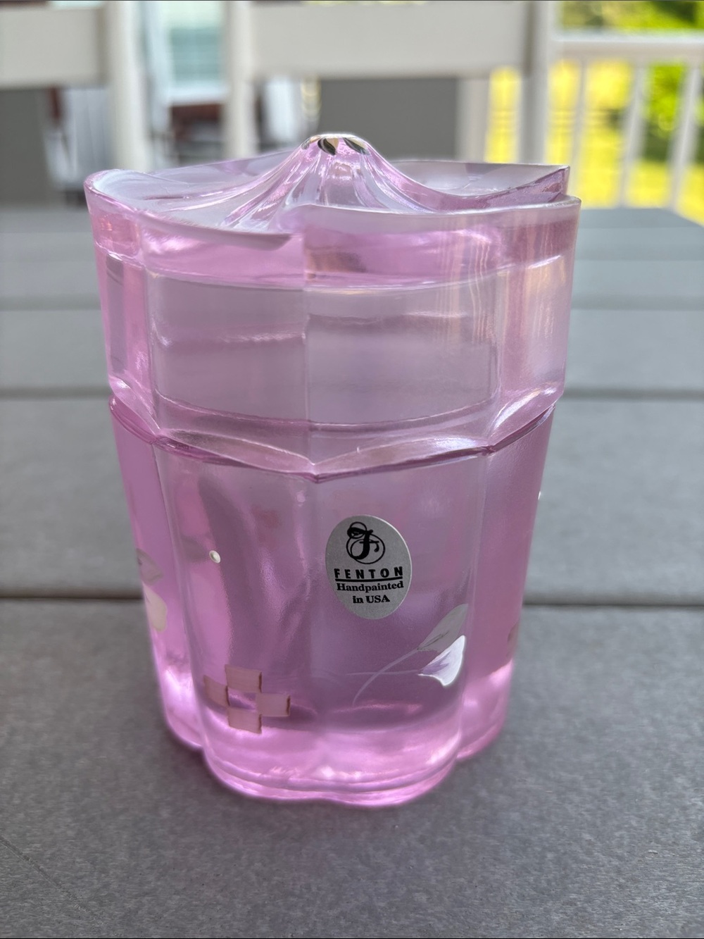 Fenton Pink chiffon Satin Glass with Hand-painted Accents. In excellent cond.